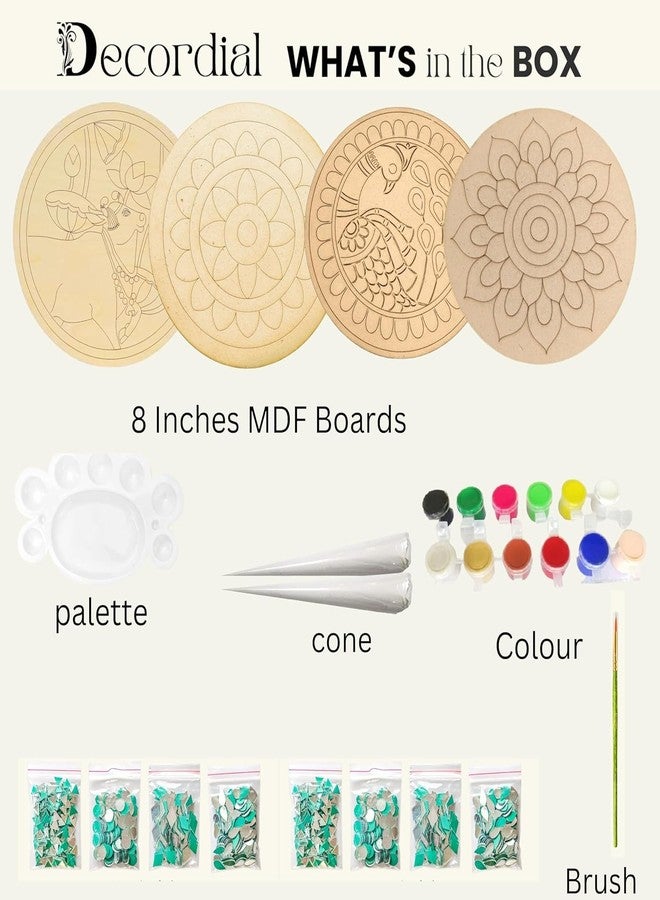 Decordial Mandala Art Madhuani Lippan Art Materials Diy Kit With 4 Premarked Lippan Mdf Board Decorative Mirrors Dot Mandala Tool Lippan Art Kit For Kids Adults Wall Decoration,Multicolor - Image 2